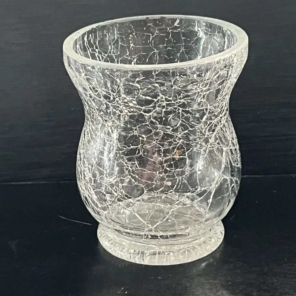 Set of 2Vintage Clear Crackle Glass Candle Holder/Votive- Wedding-Party-Romance